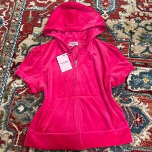 Juicy Couture Vibrant Pink Velour Zip Hoodie with Signature J Pull